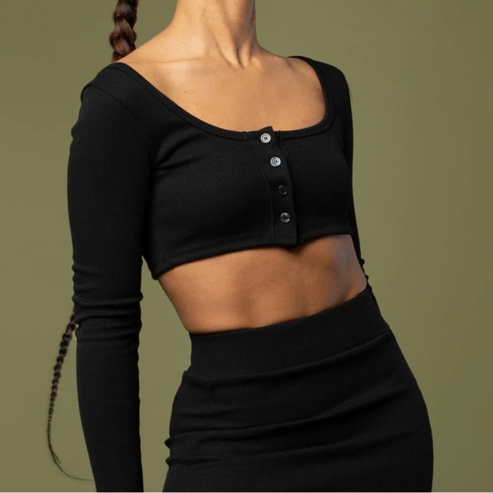 OAK + FORT Black Buttoned Longsleeve Top